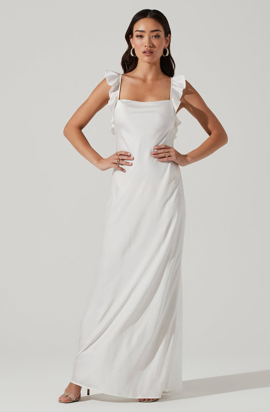 Bryna Womens Satin Long Slip Dress - White - Large